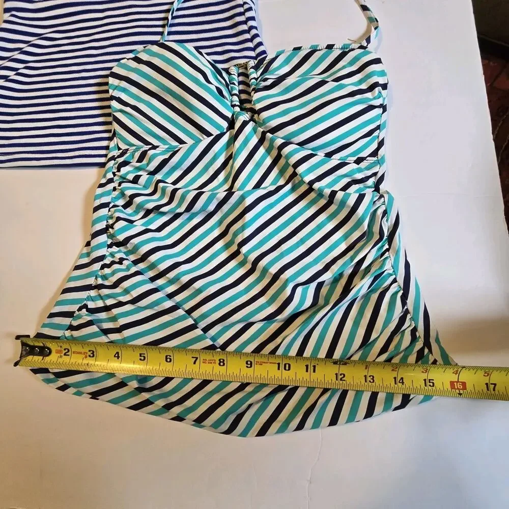Ralph Lauren Set 3 Striped Tankini Tops Womens MED Blue Black Teal Beach‎ Summer